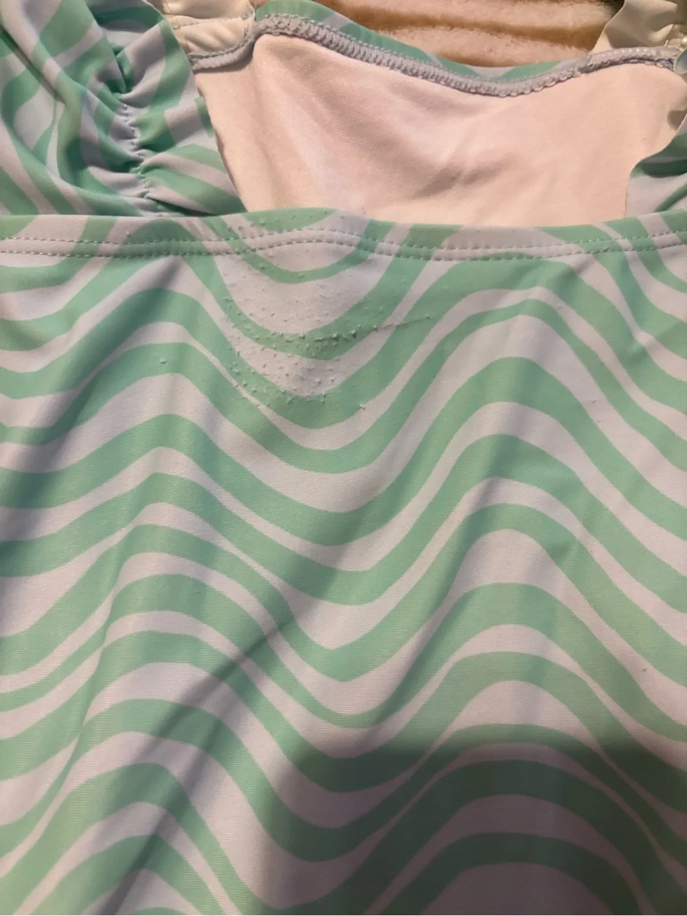 Cotton On Kids Aqua and White Wavy Stripe One-Piece with Puff Sleeves